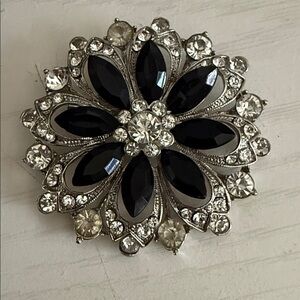 Vintage Rhinestone Statement Brooch Silver Tone